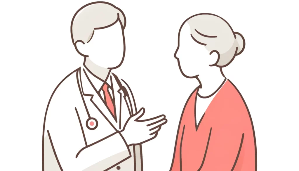 A doctor conversing with a patient, possibly discussing medical treatment options.
